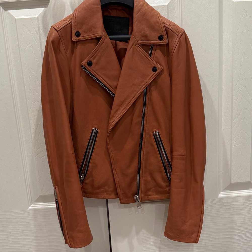 All Saints coral Leather Jacket